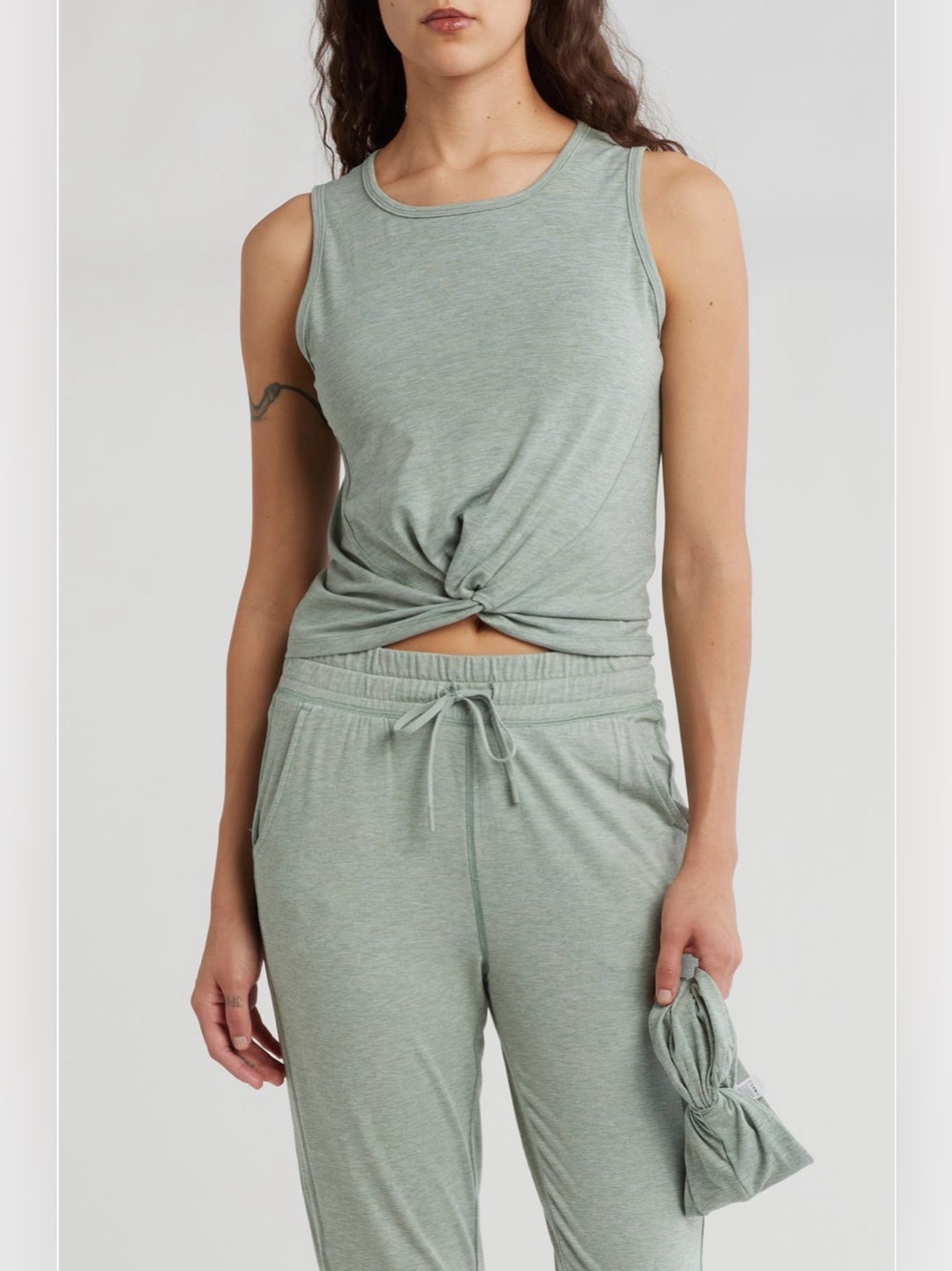 Yogalicious Heathered Twist-Front Tank, Joggers, Headband Set Size Large (10-12)